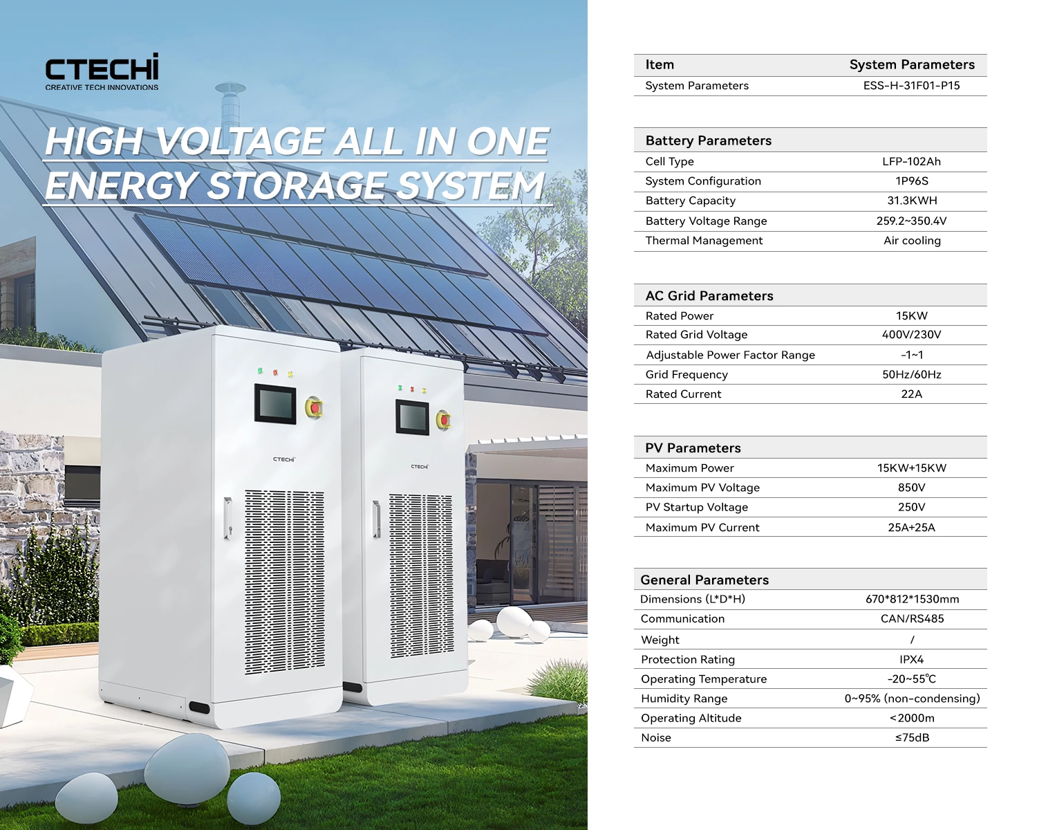 The CTECHi High-Voltage All-in-One Energy Storage System 15KW 30KWH BESS