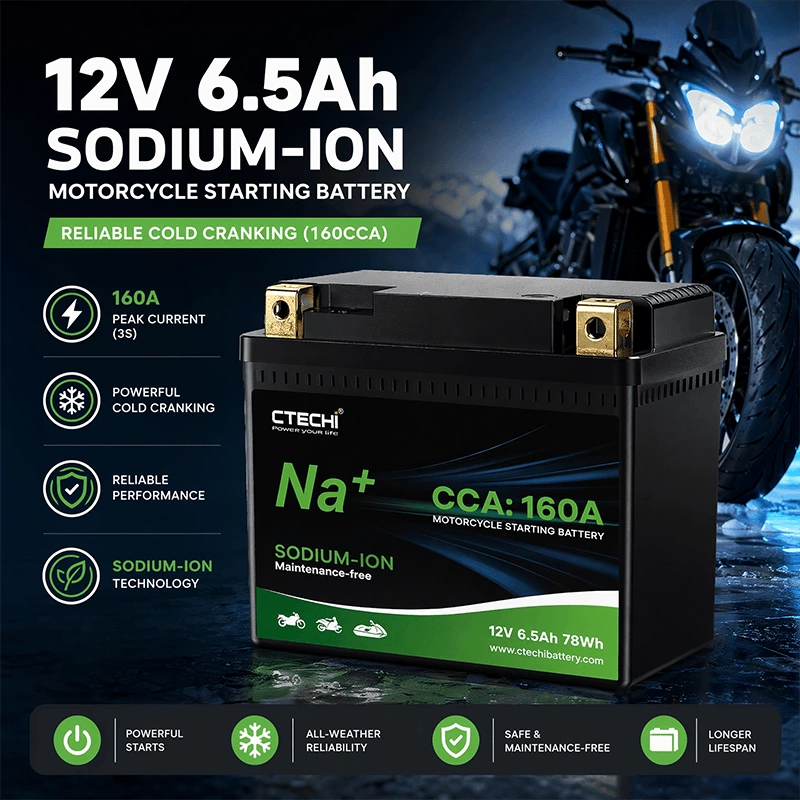 CTECHI 12V6.5Ah Sodium-Ion Motorcycle Starting Battery