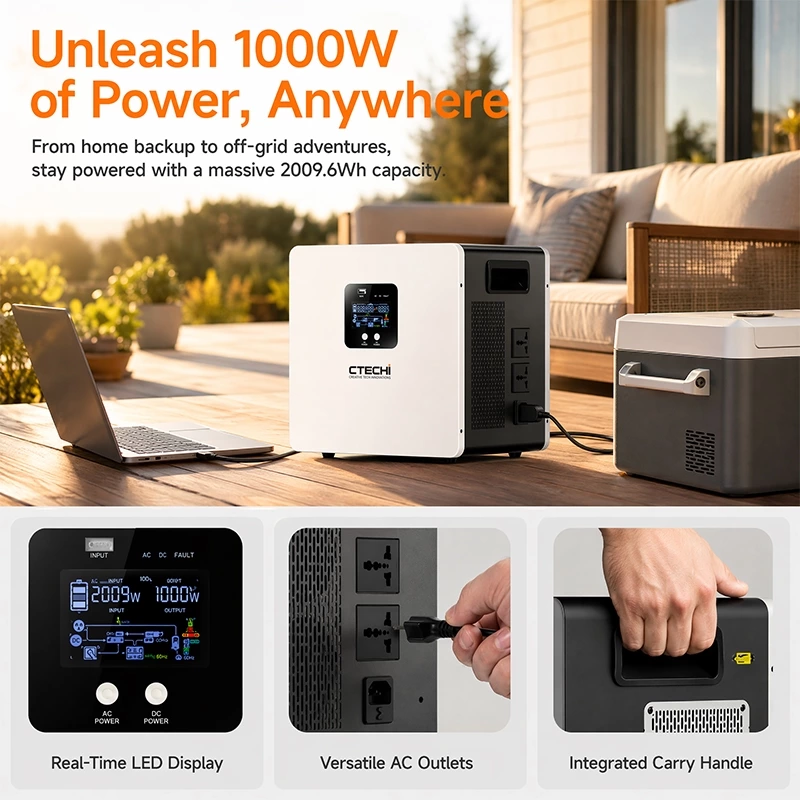 CTECHI GT-F1000D2 1000W 2009.6Wh Portable Power Station | Flagship Emergency Solar Power