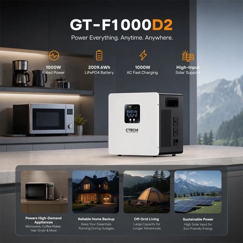 CTECHI GT-F1000D2 1000W 2009.6Wh Portable Power Station | Flagship Emergency Solar Power