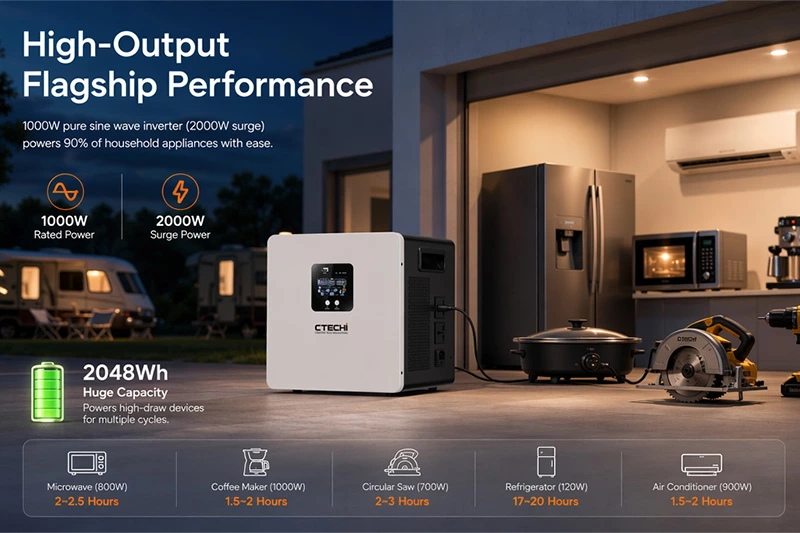 CTECHI GT-F1000D2 1000W 2009.6Wh Portable Power Station | Flagship Emergency Solar Power