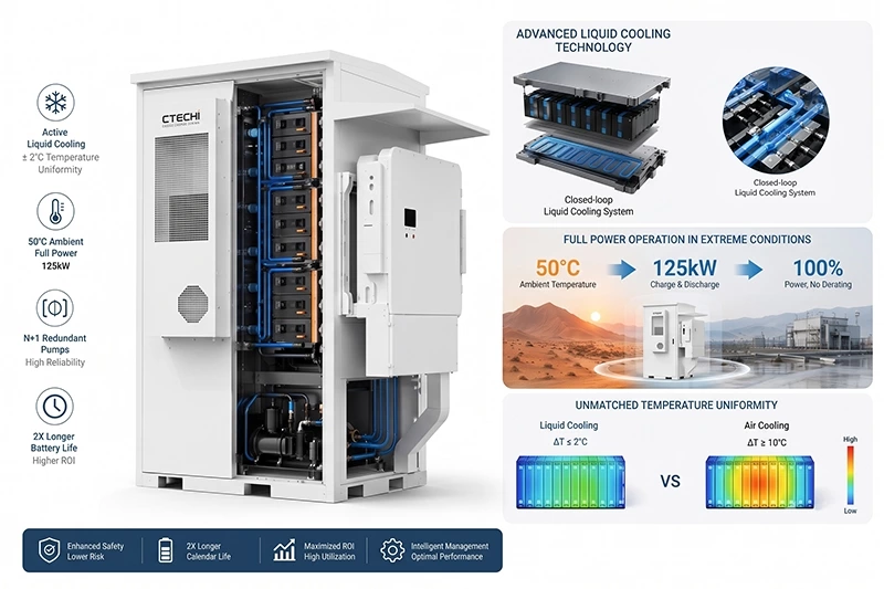 CTECHI ESS125KW/261KWh Split-Type Liquid-Cooled Commercial & Industrial BESS Solar Battery Energy Storage System