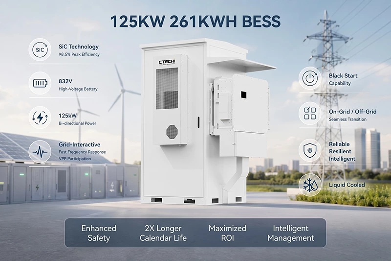 CTECHI ESS125KW/261KWh Split-Type Liquid-Cooled Commercial & Industrial BESS Solar Battery Energy Storage System