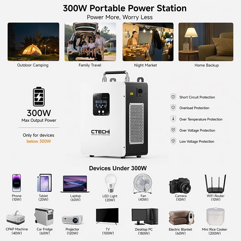 CTECHI GT-F300D 300W 1004.8Wh Portable Power Station | LiFePO4 Emergency Backup Battery