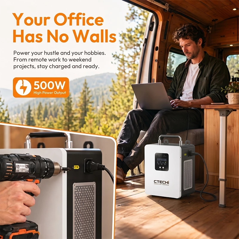 CTECHI GT-F500D 500W 1004.8Wh Portable Power Station | Solar Generator for Outdoor