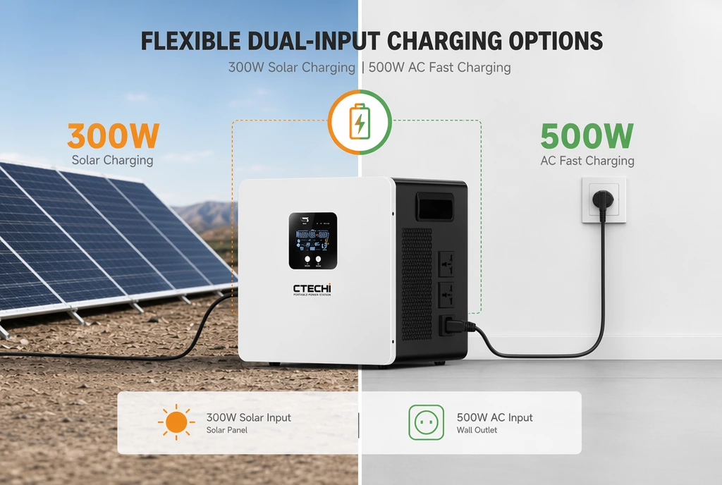 CTECHI GT-F500D2 500W 2009.6Wh Portable Power Station | Professional C&I Backup Power